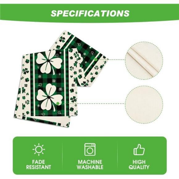 Green Clover Buffalo Plaid Shamrocks St.Patrick's Day Table Runner - Picture 5 of 7